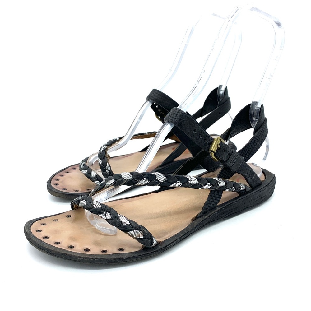 A.S.98 Black Silver Leather Strappy Buckle Sandals